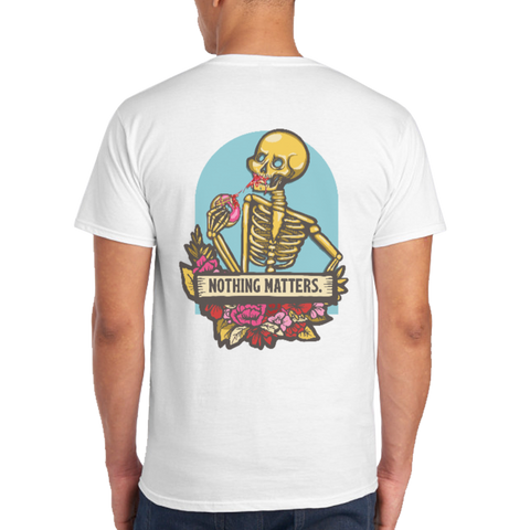 white tee - jelly skelly tee - blue
