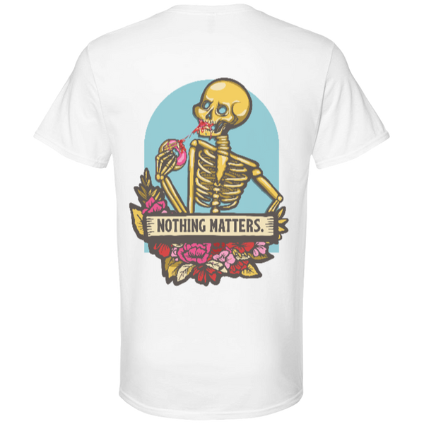 white tee - jelly skelly tee - blue